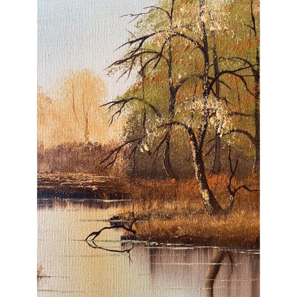 VTG Original Landscape Oil Painting Autumnal Trees Tranquil Stream Canvas 12 x 9 - Picture 4 of 10